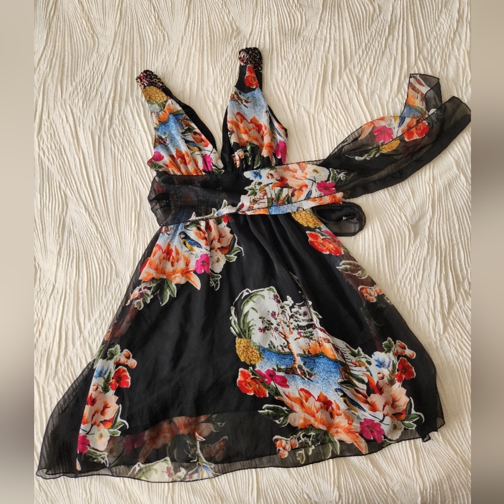 Floral Black Sleeveless Dress